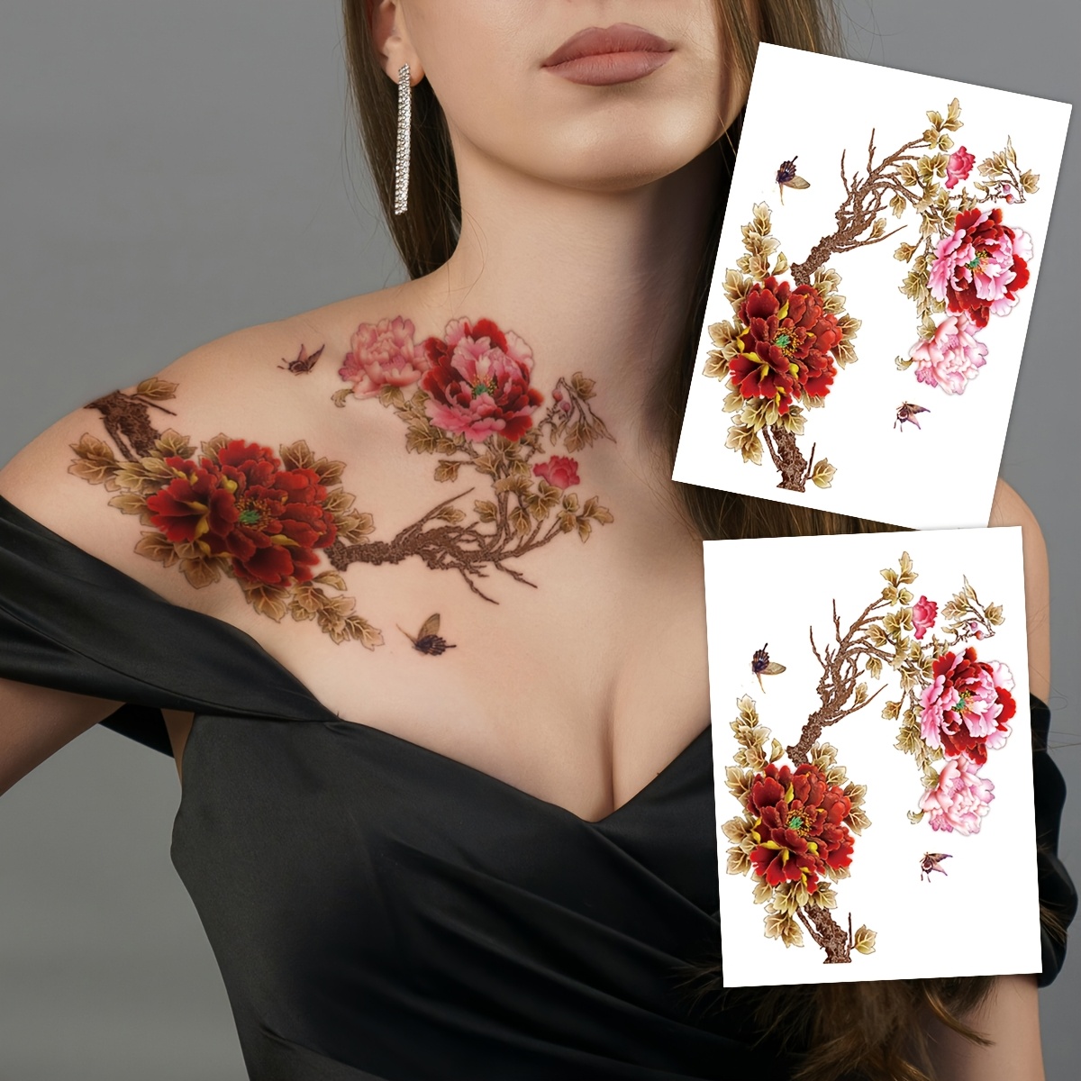 pfingstrosen tattoo - Temu Deutschland, image size:1200x1200