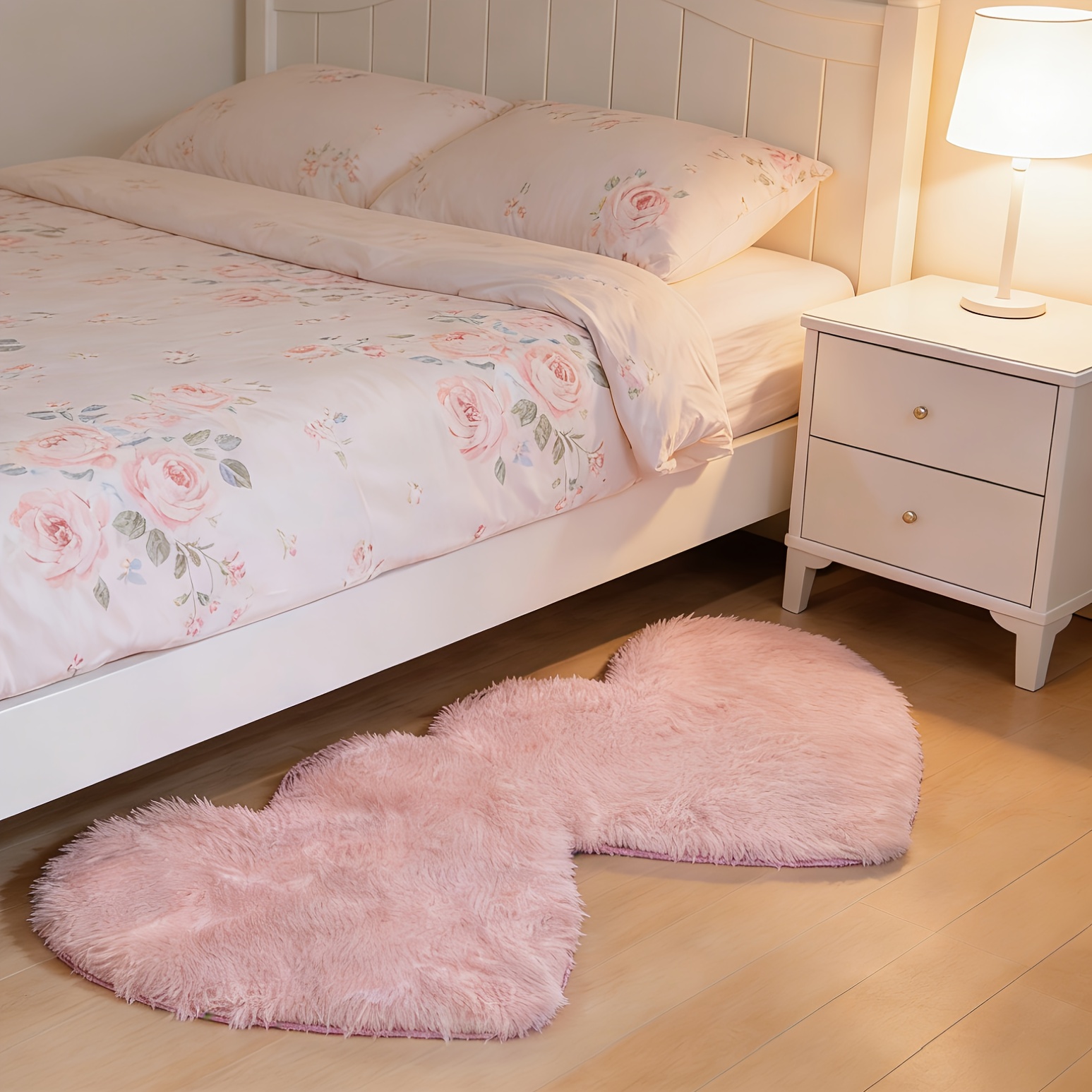 E-shop Ein herzförmiger Teppich, flauschiger Schlafzimmer-Teppich, niedlicher, pelziger, herzförmiger Teppich, weicher, dicker, rutschfester
