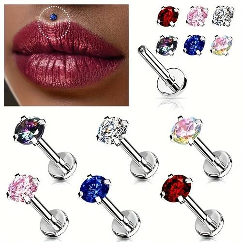 6 stück boho cute 18k goldvergoldenetes edelstahl labret lip studs, künstliches kubisches zirkonia, 16g spiral ohrloch piercing schmuck für tägliche & geschenk gelegenheiten