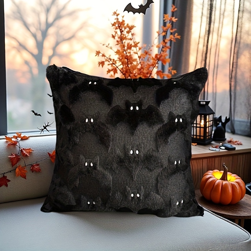 Pandicorn Halloween Pillow Covers Set Of 4 – Skeleton, Bats, Ghost, Black Cat Designs 18x18 Inch