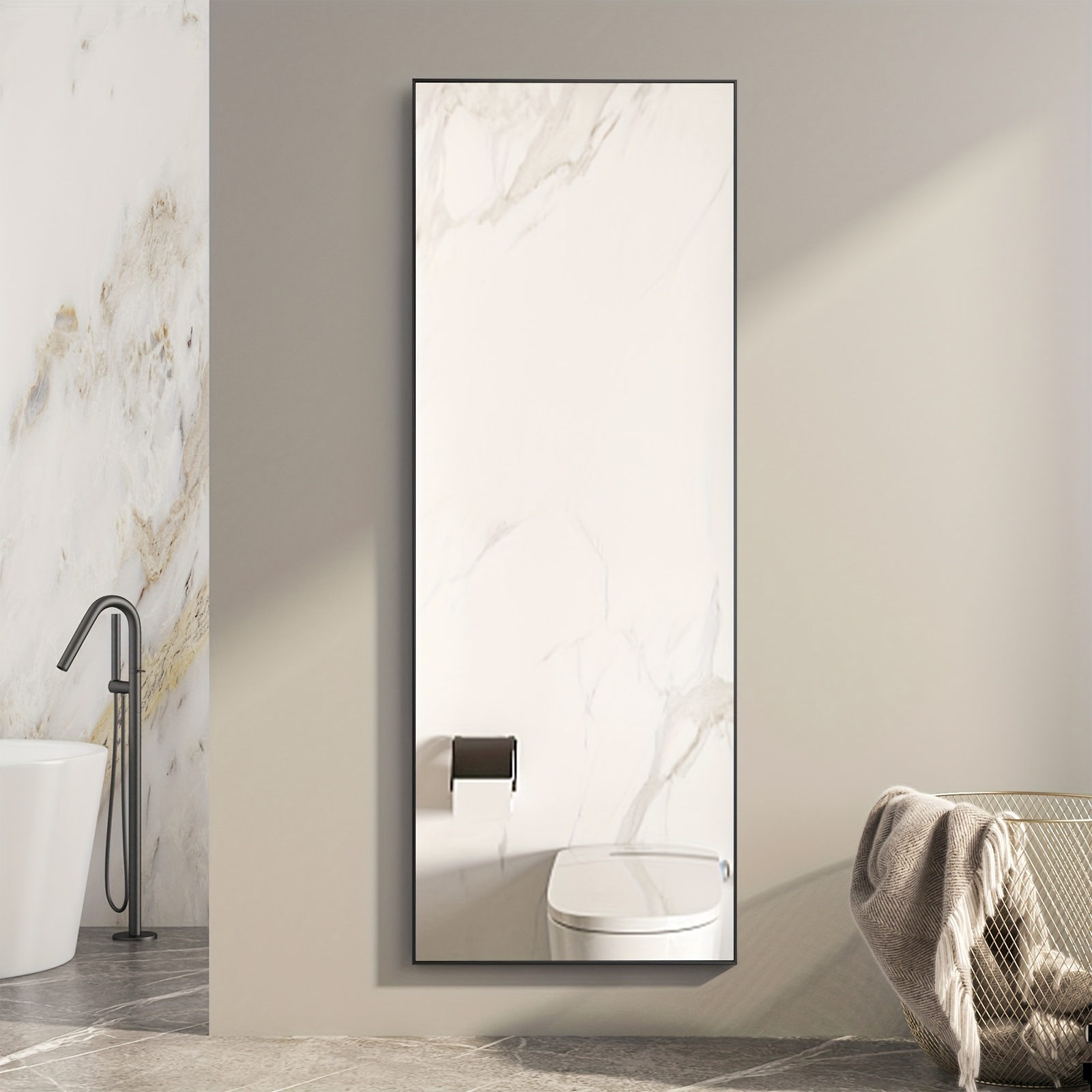 TEMU Full-length Floor Mirror With A Stand, Wall-mounted Mirror Made Of Aluminum Alloy, Ideal For The Living Room, Bedroom, Or