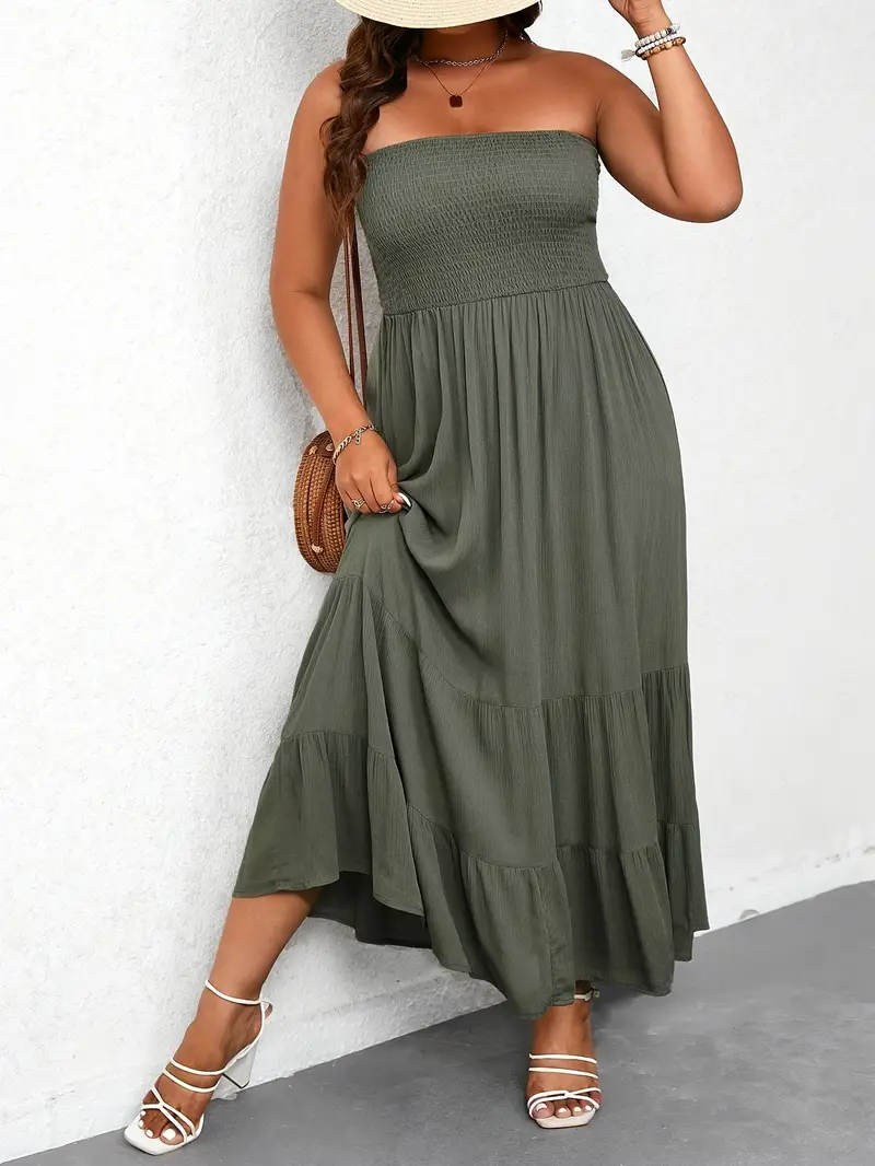 strapless beach dresses plus size LaDivine 7496C Plus Size Long Formal Strapless Satin A-Line