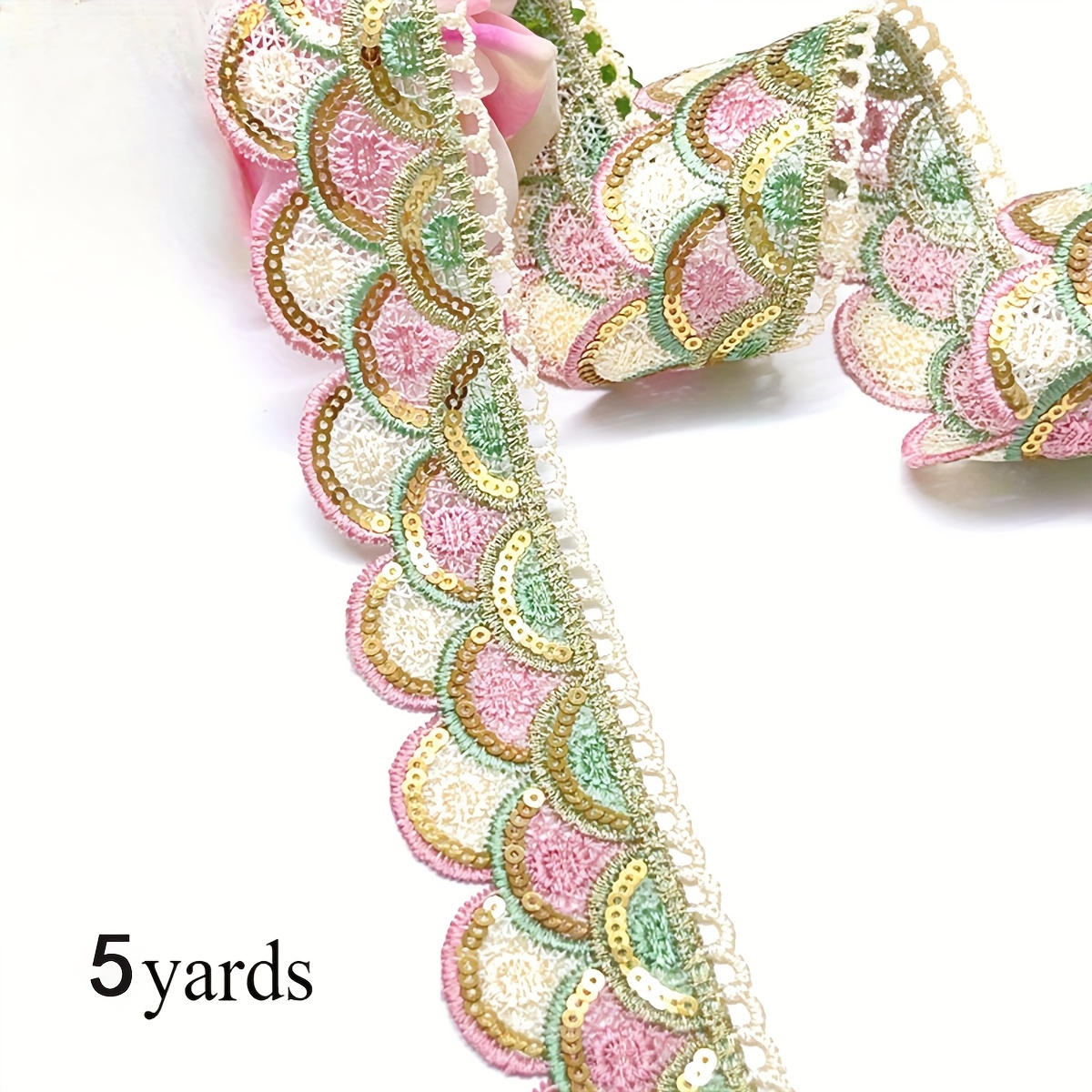 Colorful Sequined Lace Trim, 1 Yard for Fashion Additions