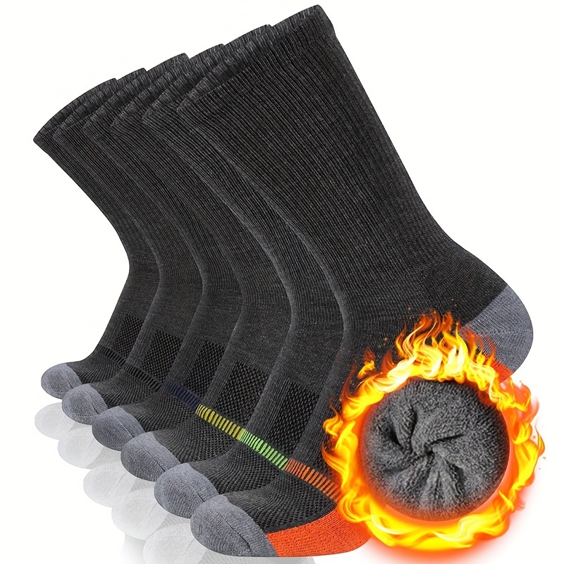 

6pcs Goodnorm Men's Fleece-lined Warm Crew Socks - Mid-calf Athletic & Cold-resistant, Breathable Polyester With Elasticized Toe & Heel, & Casual Wear