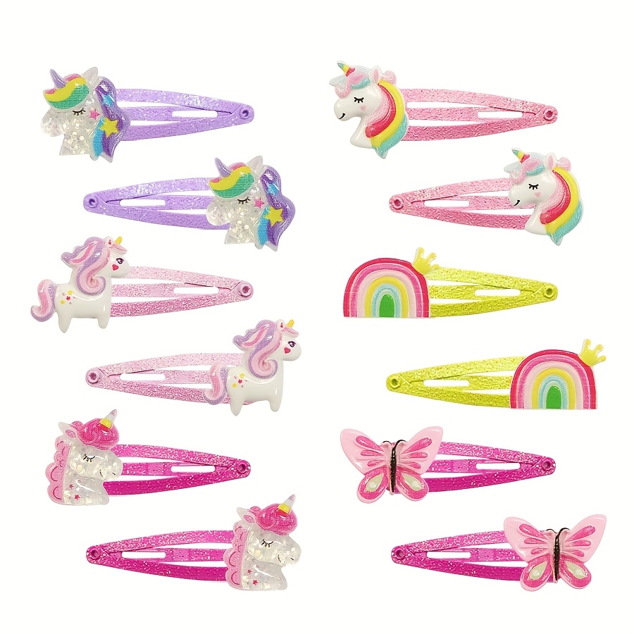 TEMU 12pcs/set Cute Little Girl Hair Clip Unicorn Mermaid Rabbit Daily Wear