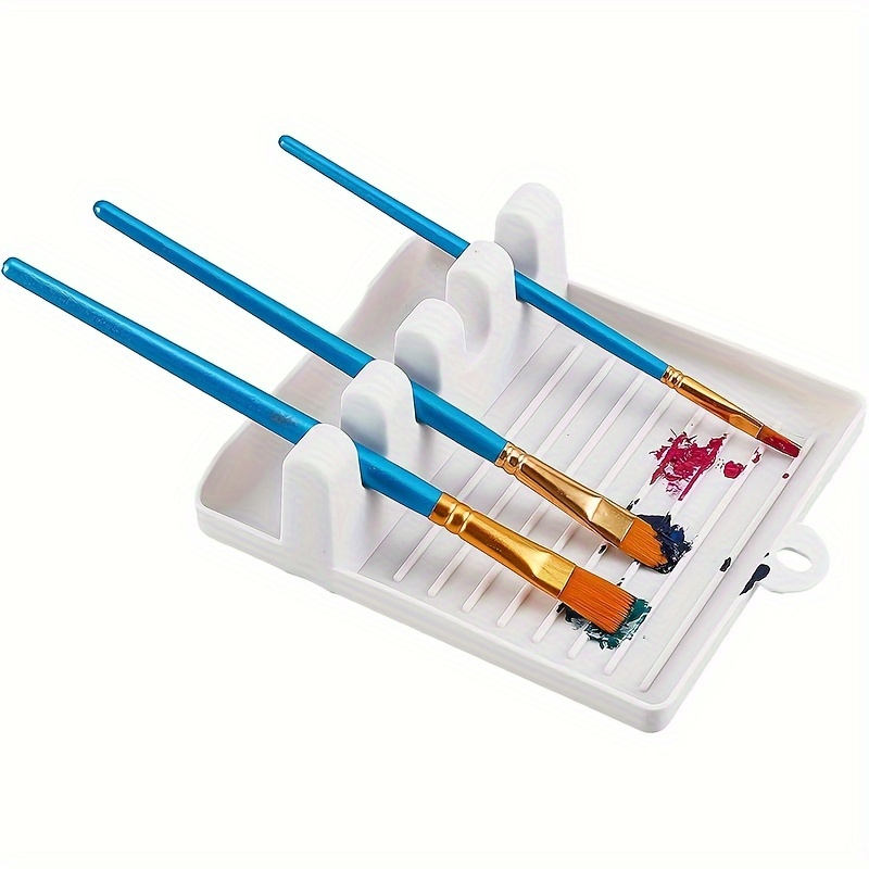 1pc 4-slot Brush Holder, Palette Tray For Watercolor, Acrylic & Oil Brush, Space , Easy-clean Art Paint Tool Organizer, For Home & School Supplies