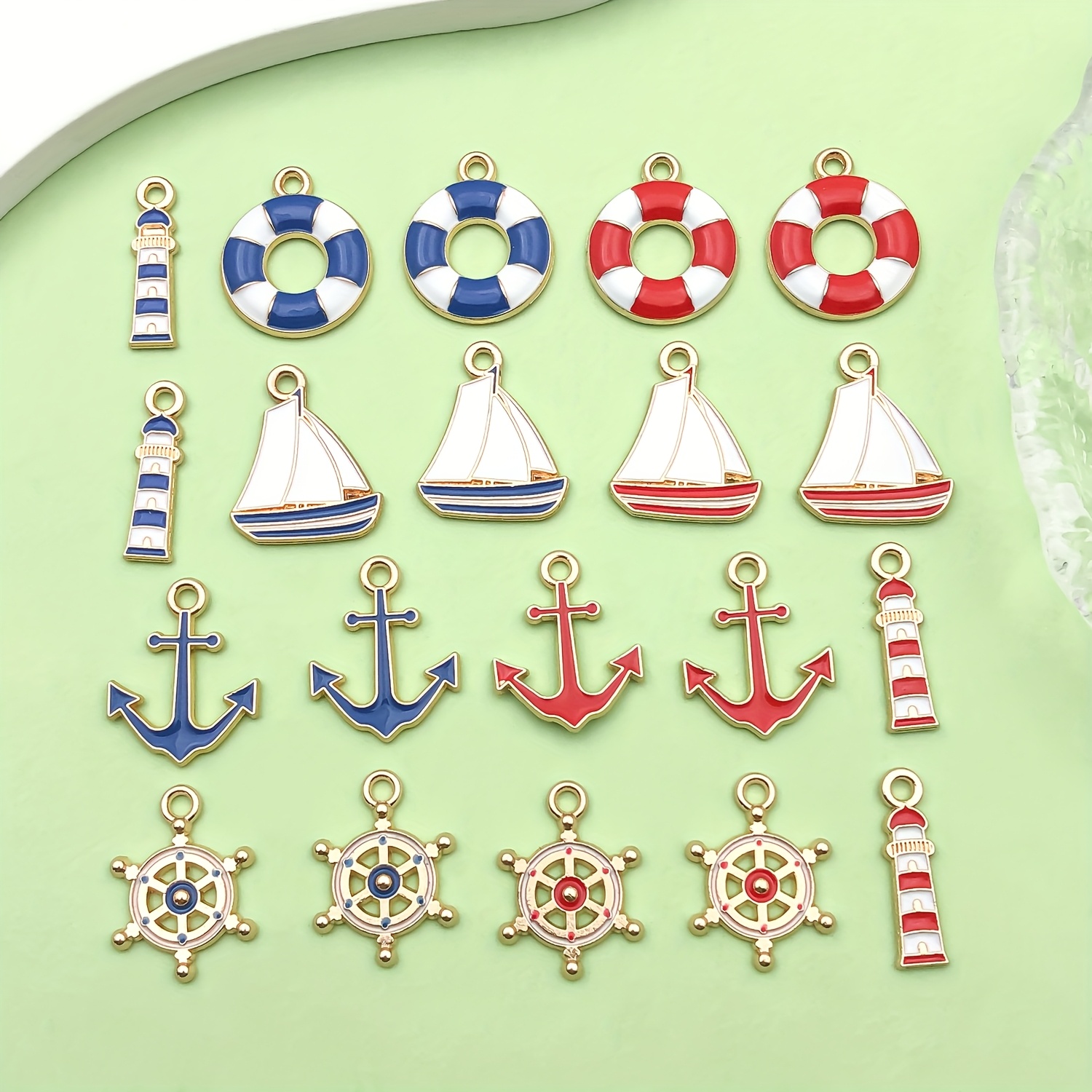 

20pcs Set - Enamel Anchor & Pendants For Making, Bracelets, Necklaces, - Zinc Alloy Craft Supplies