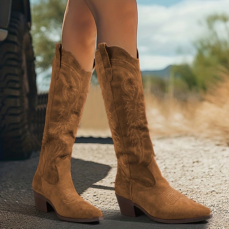 womens elegant western style embellished cowboy boots high - Temu Kuwait