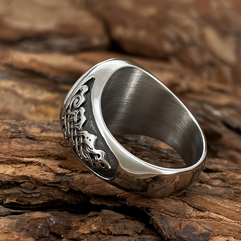 Stainless Steel Celtic Knot Horse Ring for Men