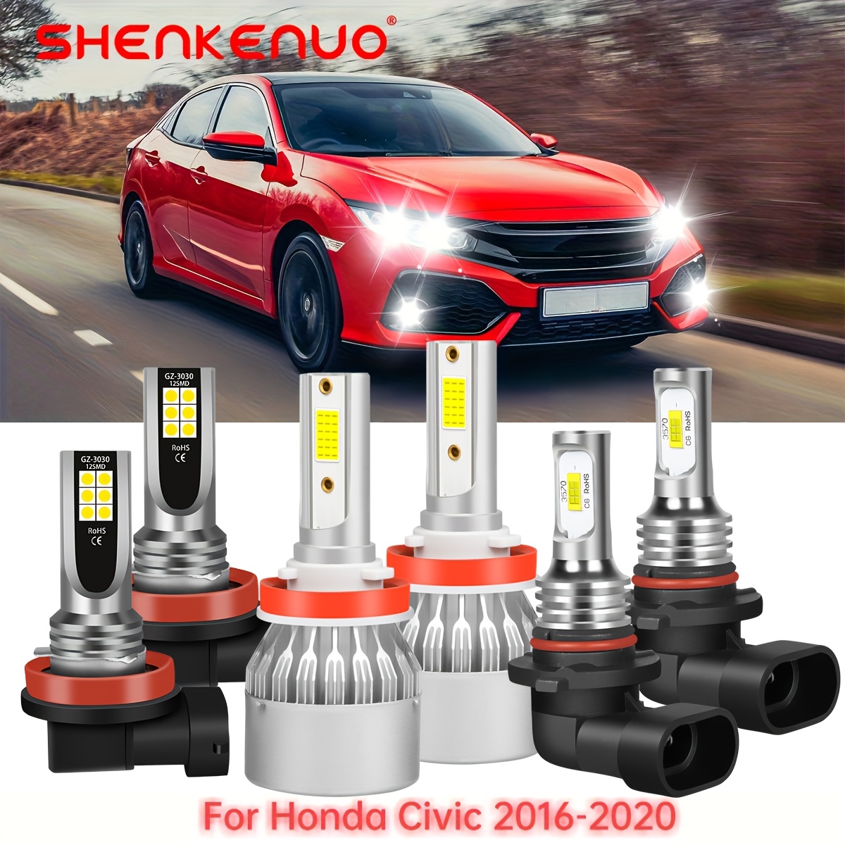 TEMU For 2016-2020 - 6pcs Led Headlight Bulbs Beam Fog Light, 9005+h11+h11, 6000k 36000lm White Plug And Play
