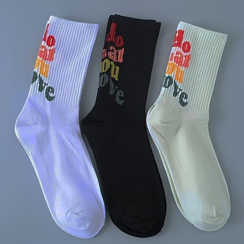 

3pcs Letter Socks For Women - , Fashionable Mid-calf Length