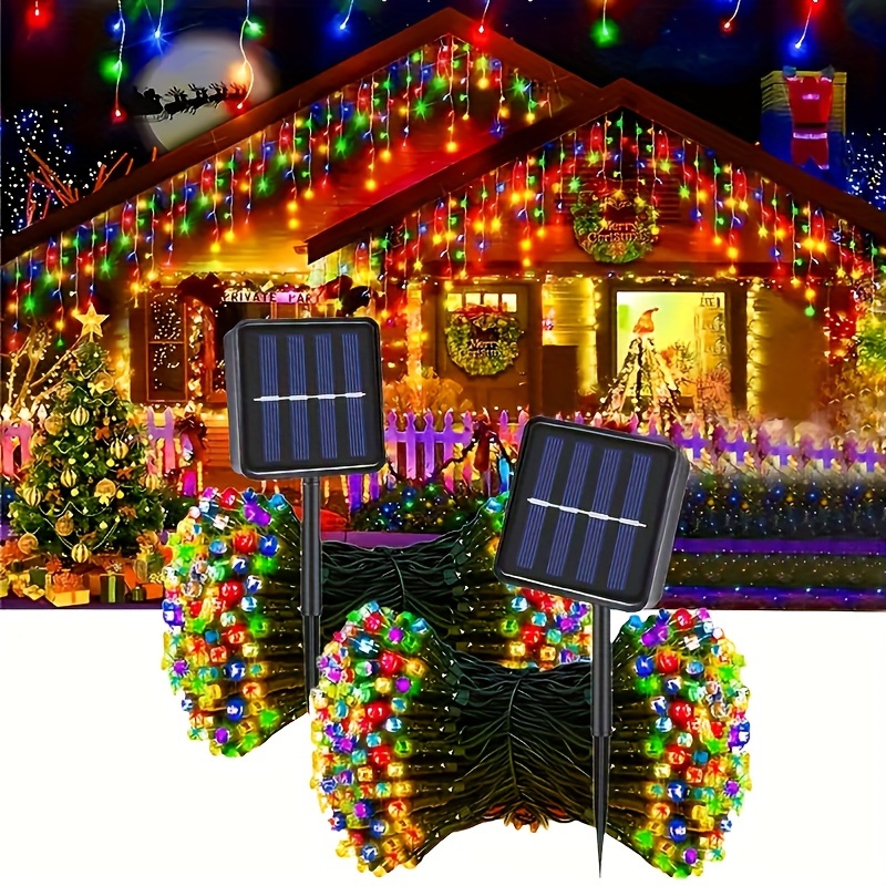 

Solar Led String Lights For Outdoor Christmas Decoration 200 Led 66 Feet, Waterproof With 8 Lighting Flashing Solar Fairy Lights With Light For Garden, , Balcony - White Light