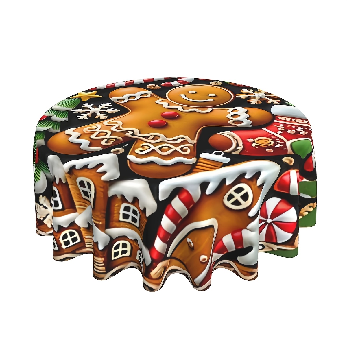 

1pc Christmas Gingerbread Tablecloth, Polyester Round Table Cover, Waterproof Oil-resistant , Modern , European American Camping Kitchen Decor, Machine Woven, Home Kitchen Dining Decor