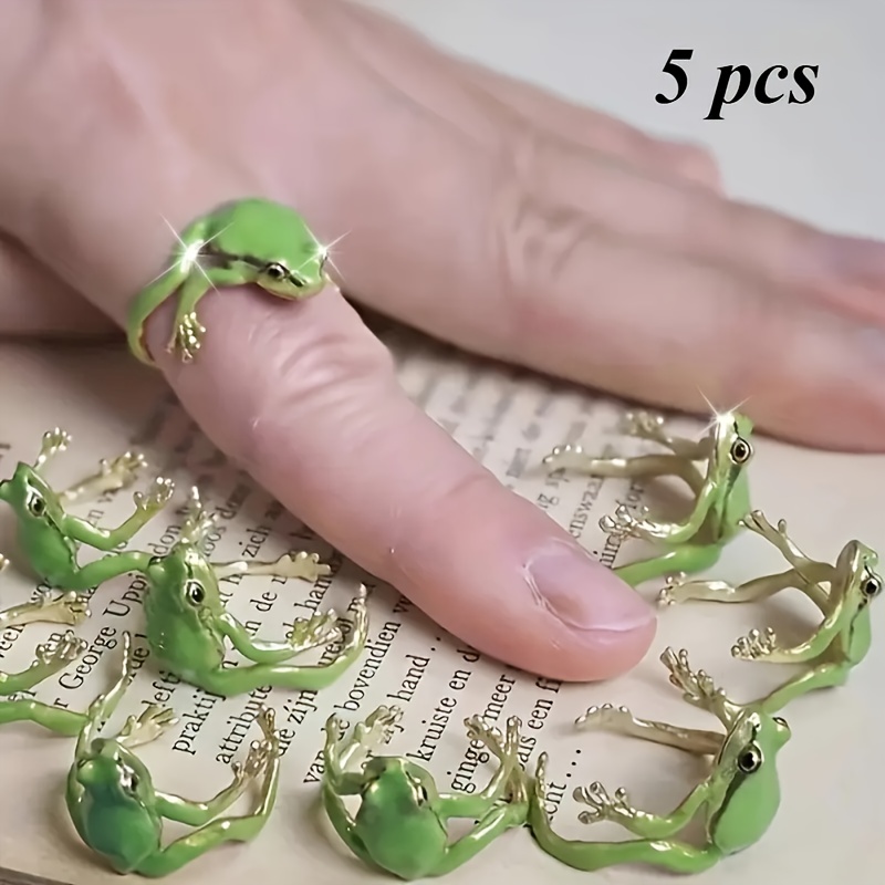 TEMU Gift For Her/him 5pcs Interesting And Cute Frog Ring Design - Featuring A Wonderful Pattern, Suitable For Casual Or Party Wear, Perfect As A New