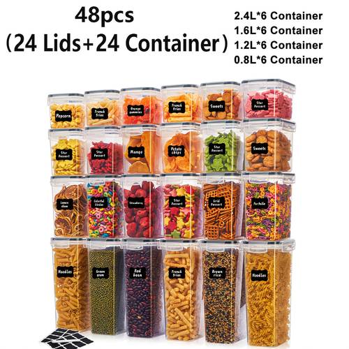 12 30 48 72pcs sealed food storage containers with lids kitchen and pantry organization durable plastic ideal for rice pasta tea nuts and coffee beans