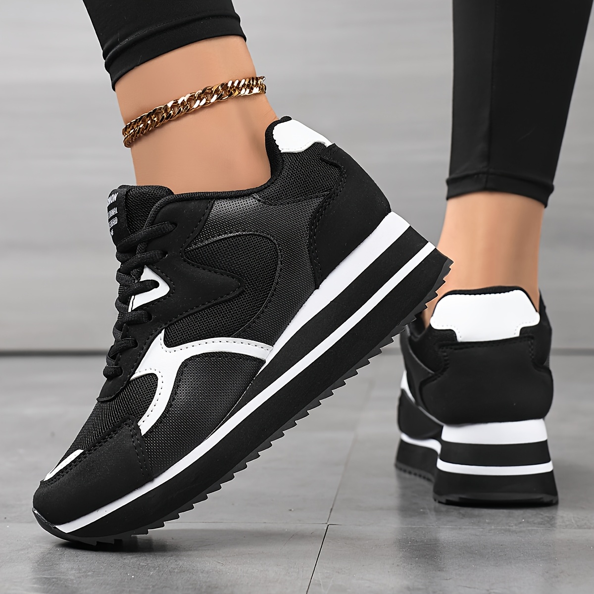 TEMU Mallaza Women's Retro Height-increasing Sneakers Solid Lightweight Comfortable Round Toe Lace-up Color- Casual Shoes Breathable Walking Running