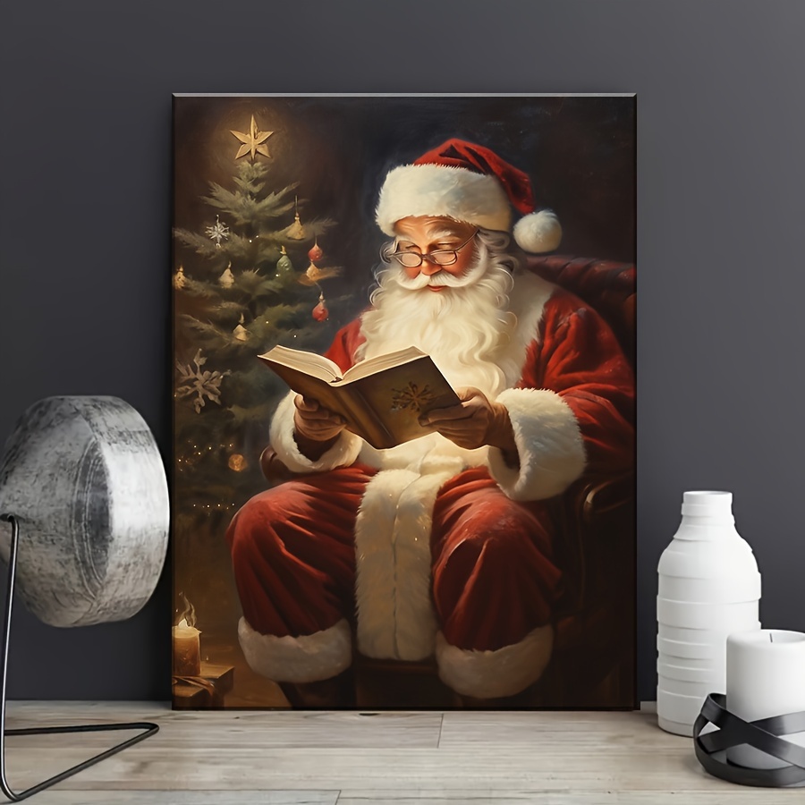 Cadre Décoratif Père Noël En Bois Vintage 20 Cm – Décoration De Noël écologique – Pour Table Ou Mur
