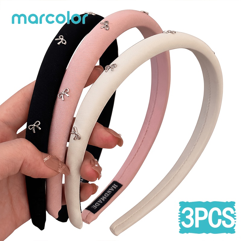 TEMU Marcolor Ensemble de 3 serre-têtes noueux argentés, serre-têtes en tissu de couleur unie, serre-têtes couronne haute en éponge, adaptés aux