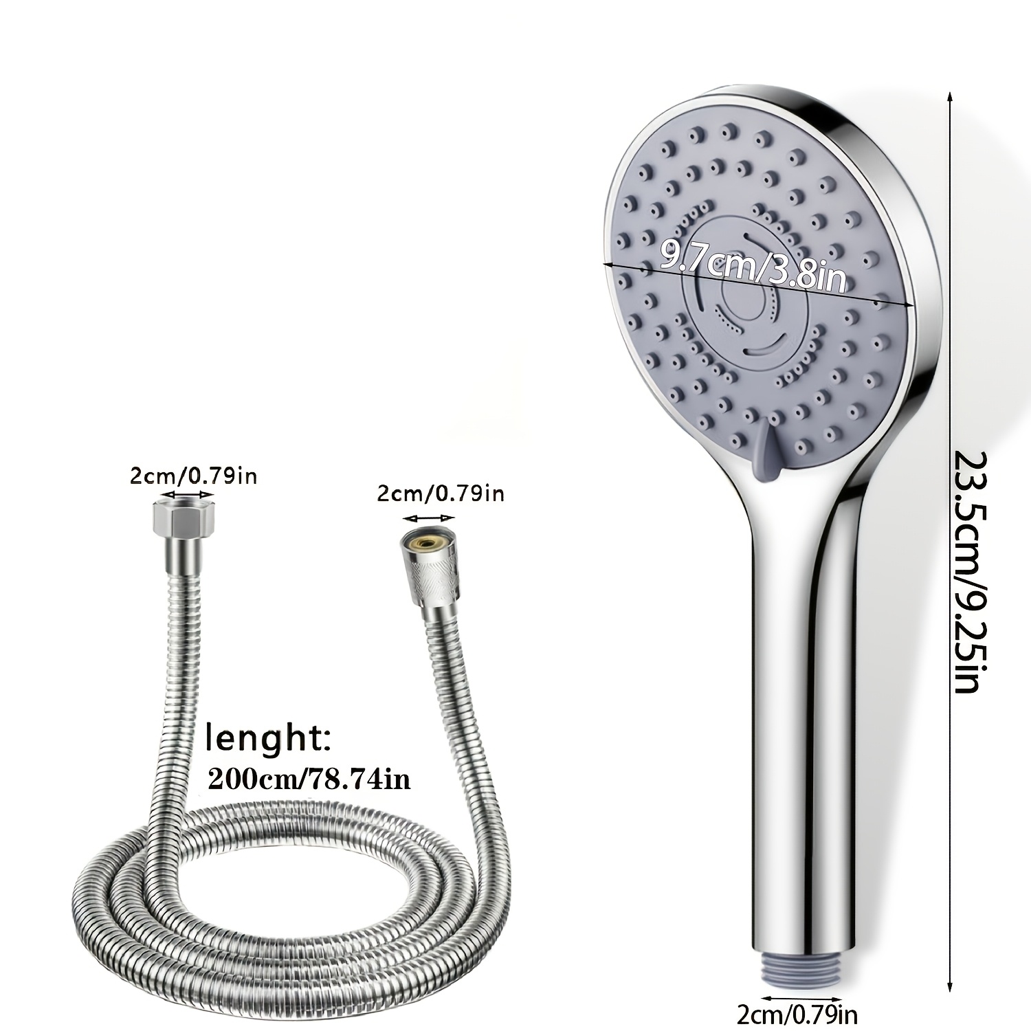 2.0m Extended Silvery Adjustable Pressure Shower Head
