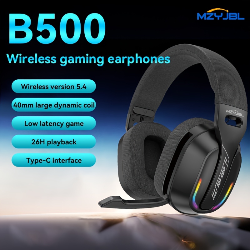 TEMU Mzybl Wireless Ear Cups 5. Earphones With Built-in Microphone, Rgb Lighting, And Low Latency. High-fidelity Sports Earphones, Ideal For Pc, Office, Fitness, Learning, Calls