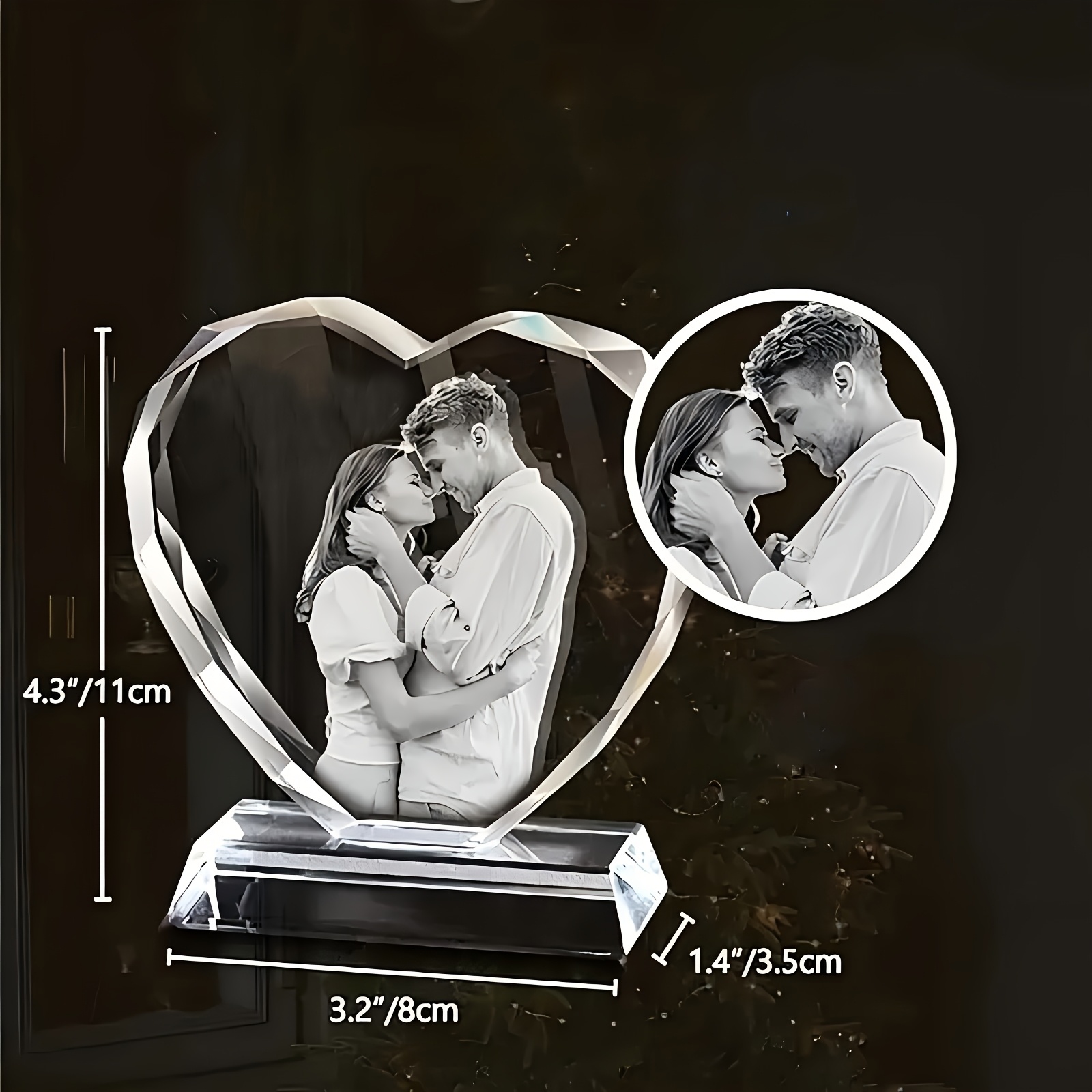 TEMU Customizable Heart-shaped Glass Photo Frame - Christmas, Halloween, Easter, Hanukkah & Thanksgiving Decor | Ideal Gift For Parents, &