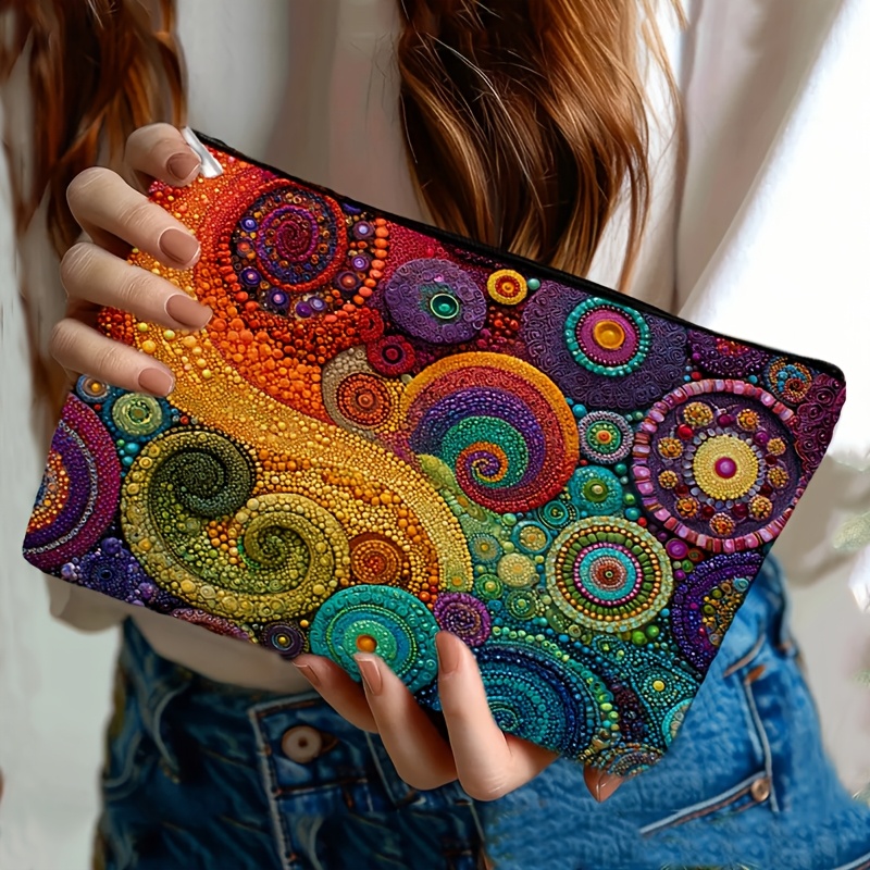 TEMU A Cosmetic Bag Designed Specifically For Multi-functional Storage, Featuring Vibrant Spiral Patterns And Decorative Designs, Making It Ideal For