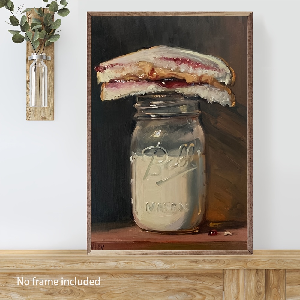 

Room Decor 1pc, Sandwich On Mason Jar Oil Painting, Canvas Decor, 15.7x23.6 Inch, Living Room, Bedroom, Dining Area, Office, Cafe, Bar, Included