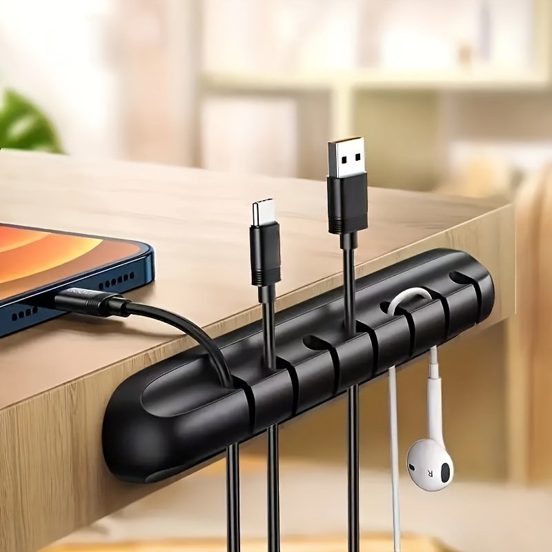clip de fijación autoadhesivo 3-en-1 para cable de alimentación, cable de ratón, enrollador de auriculares, soporte para cable de   móvil, organizador de cables de escritorio de silicona 2