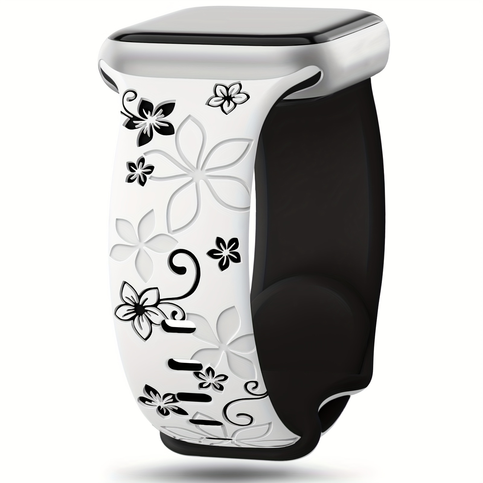Image of Floral Engraved Bands Compatible With Watch Band 41mm 40mm 44mm 45mm 42mm 38mm 46mm 49mm For Women,cute Flower Iwatch Bands Strap For Iwatch 2 1 Series 11 10 6 5 4 3 2 1