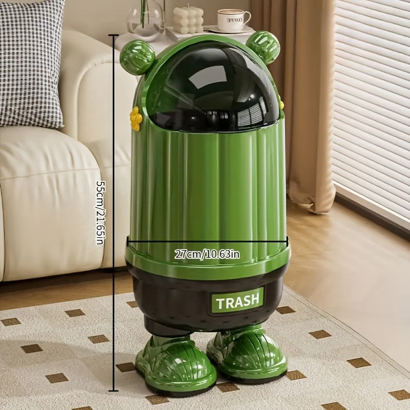 Trash Can With Cute Ears & Locking Lid - Heavy-duty Plastic Modern Waste Bin For Kitchen, Bathroom & Bedroom - Green/yellow