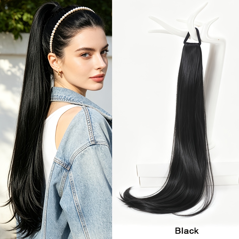 TEMU Women's Natural-looking Long Straight Ponytail Wig With Slight Curly Ends - Soft Synthetic Fiber Hair Suitable For Daily Wear, Cosplay, Parties,