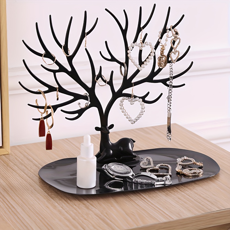 

1pc Vintage Deer Jewelry Tree Stand Organizer, Desk Display Holder For Necklaces, Earrings, Rings, Christmas Decoration Accessory Storage Rack