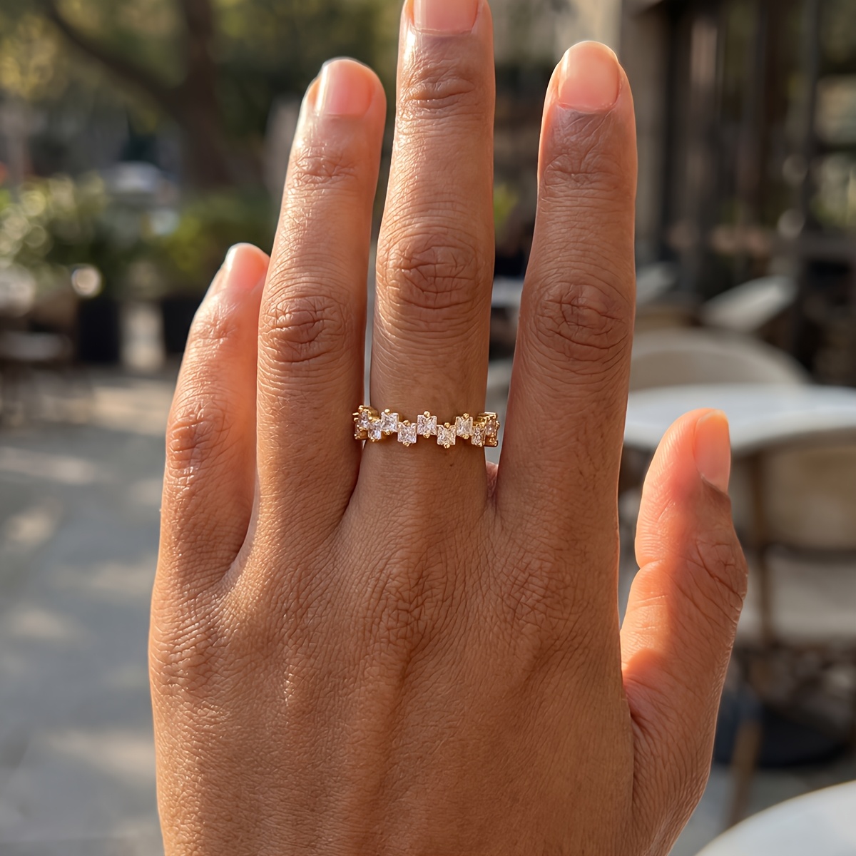 Women's Exquisite Misaligned Square Ring, Stylish Daily Accessory