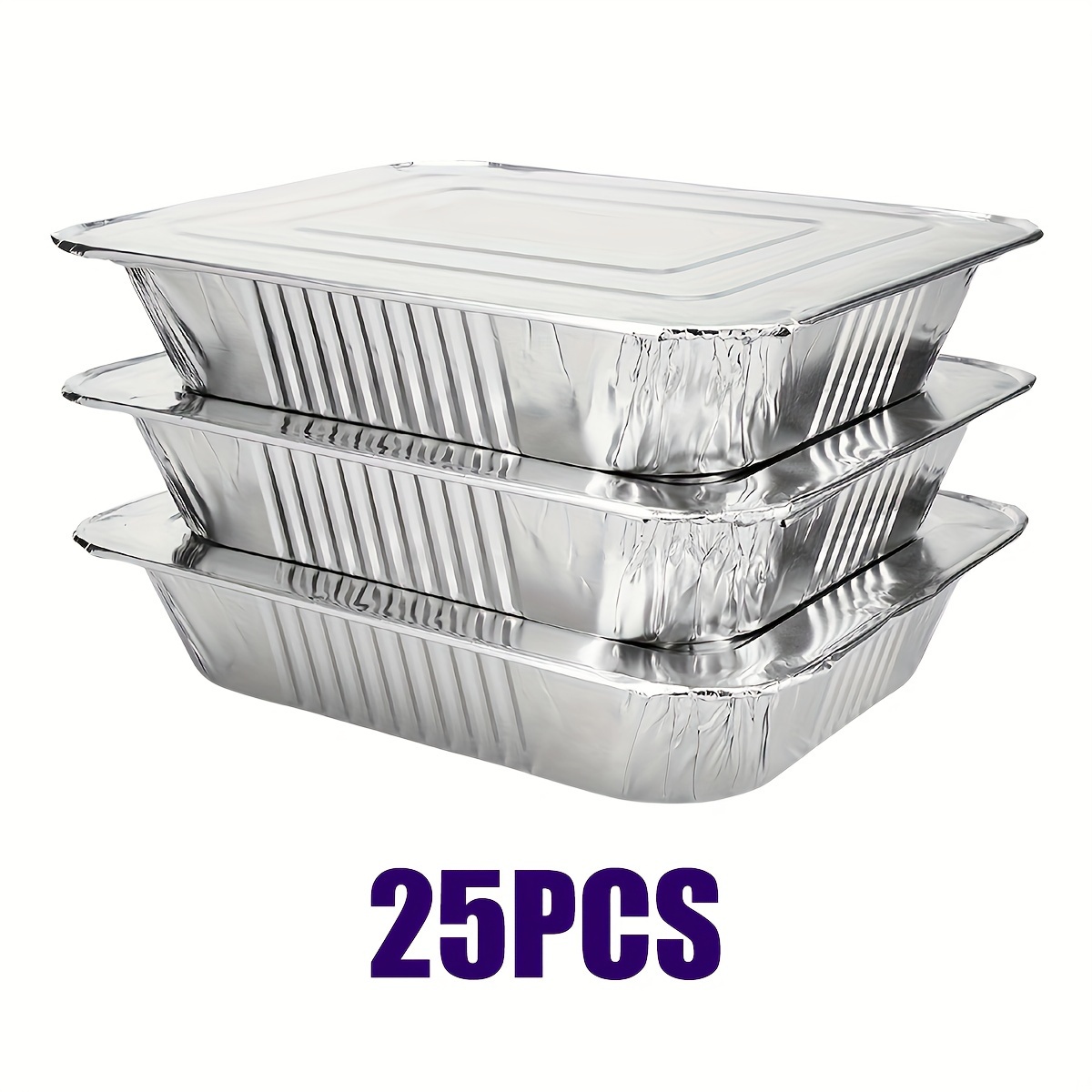 TEMU Aluminum Foil Pans With Lids - 9x13 Aluminum Pans With Covers - 25 Foil Pans And 25 Foil Lids - Disposable Food Containers Great For Baking,