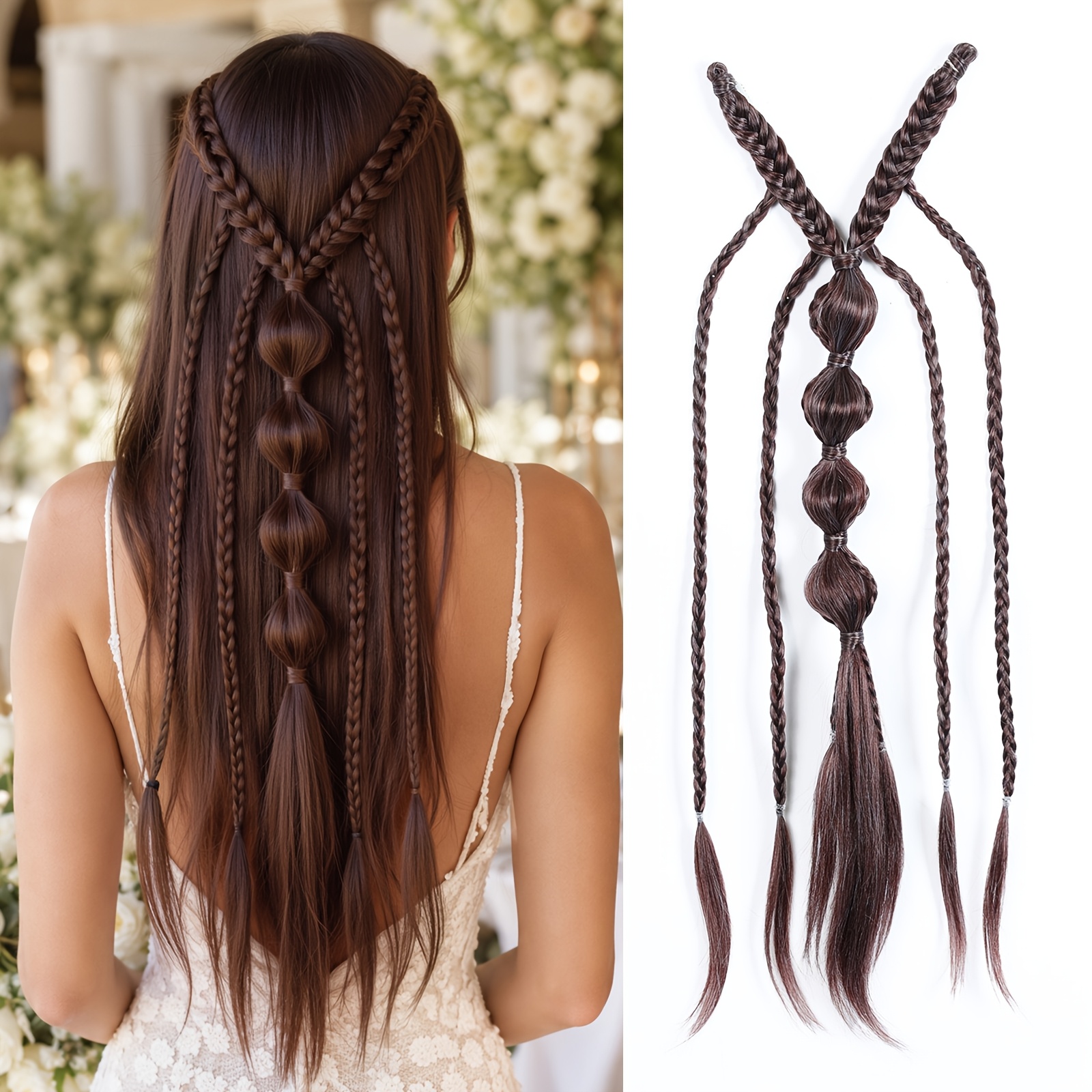 1pc Bohemian For Princess Braided Hair Extensions Clip In Suitable For Wedding, Cosplay And Bridal - Braids With Braided Hair Pieces, Straight Hair For , And Length For Parties, Photoshoots
