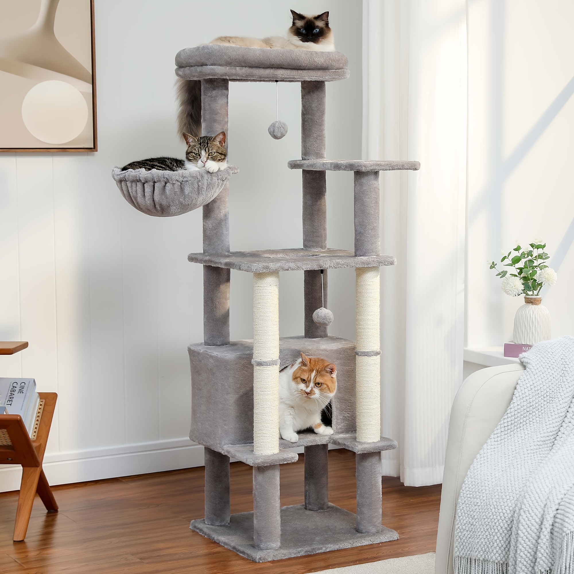 

Pequlti 54 Inches Multi-level Cat Tree Cat Tower For Large Cats With Sisal-covered Scratching Post, Cozy Cat Condo, Cat And Perch For Indoor Cats