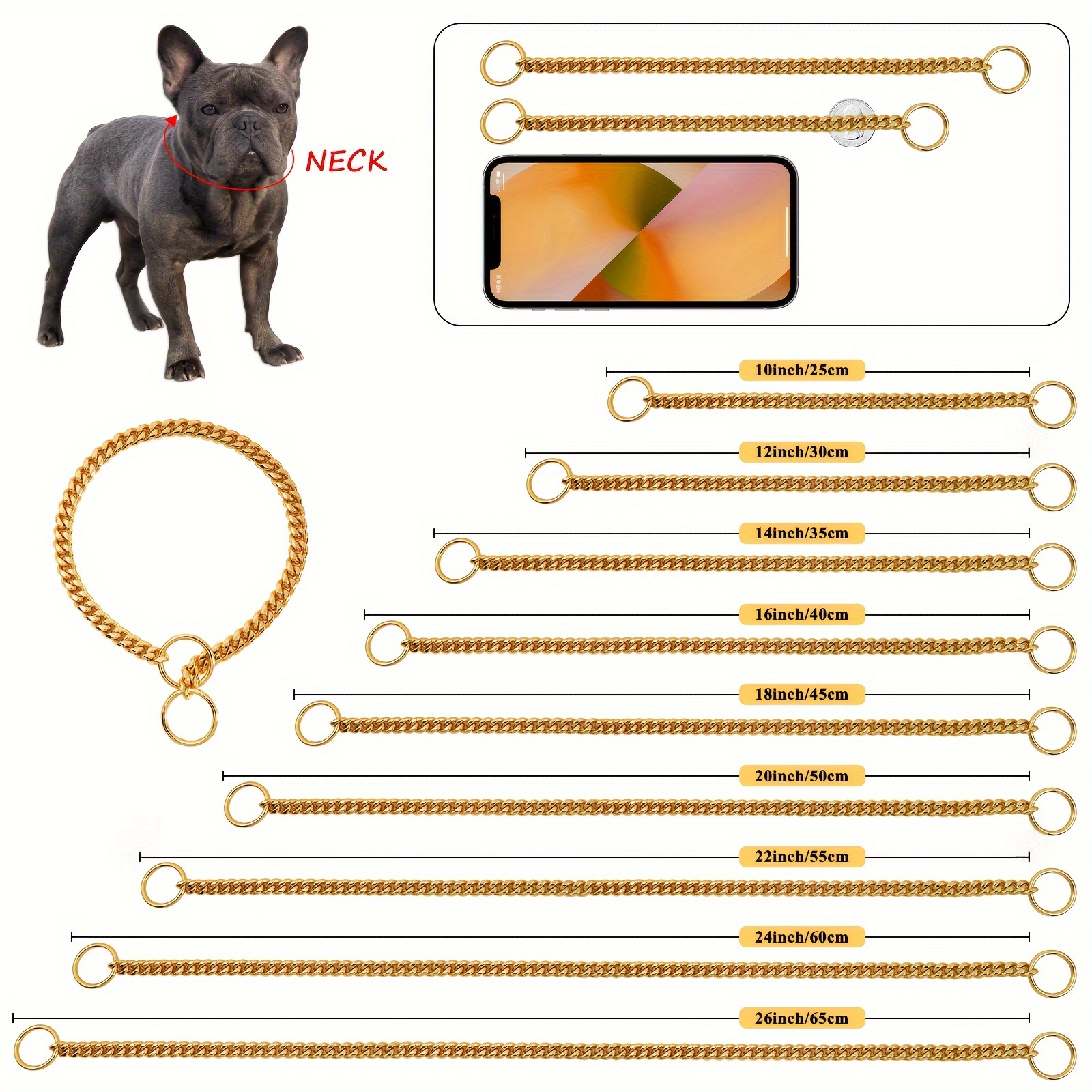 Gold Dog Collar Big Dog Collar Stainless Steel Large Dog Outdoor Walking  Chain