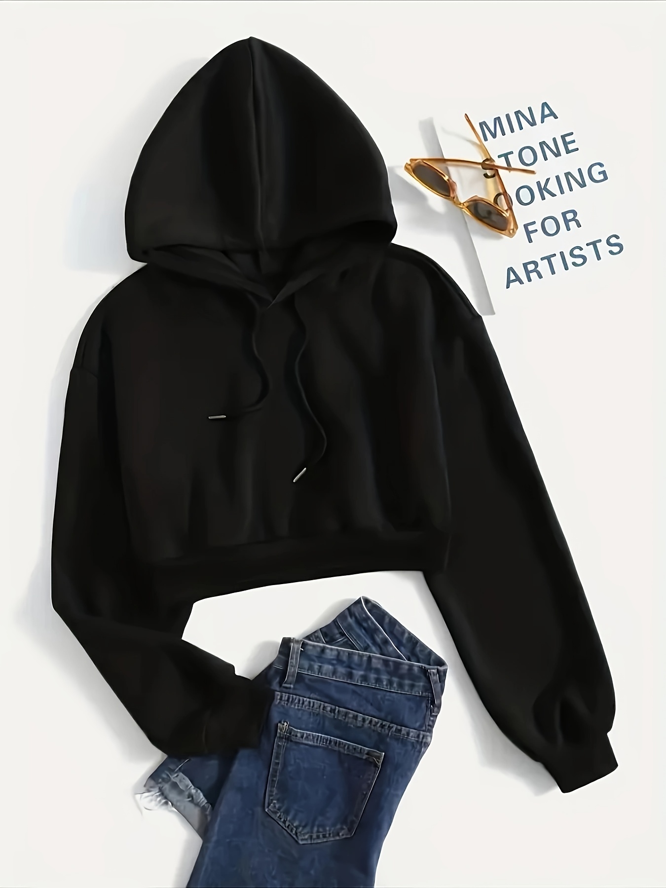 womens black hooded cropped sweater jacket short length long