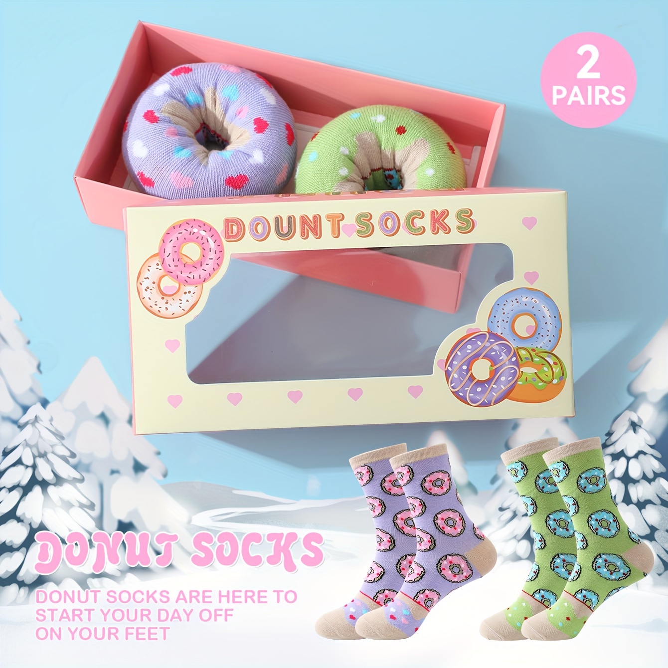 

Donut Print Men's Socks, Comfy Casual Sports Socks For Basketball Running