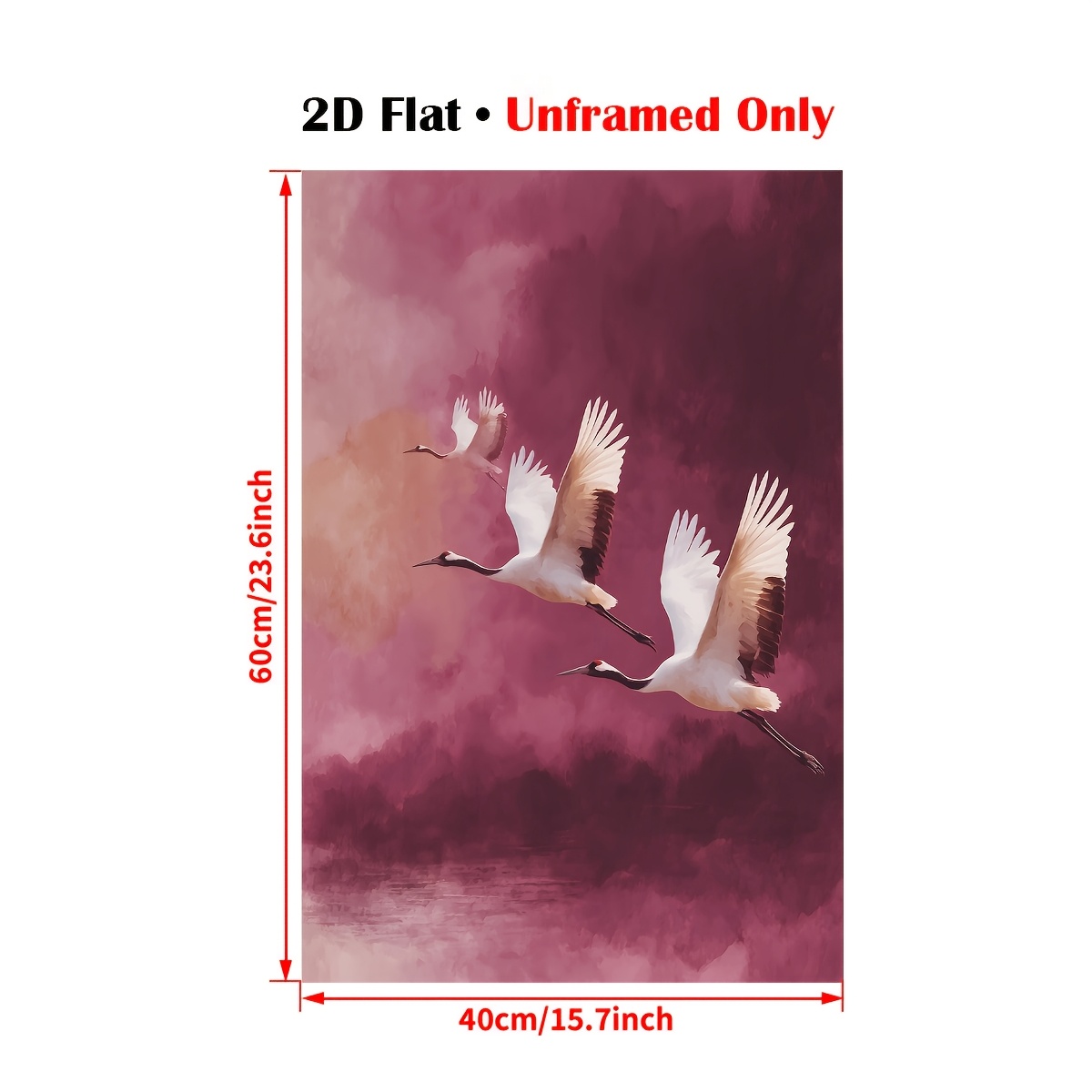 TEMU 2d Flat, 2d Flat, 2d Flat 1pc Unframed Flying Japandi Burgundy Sky With Red Sun Minimalist Asian Wall Art Poster Canvas Print Ideal Gift Artwork