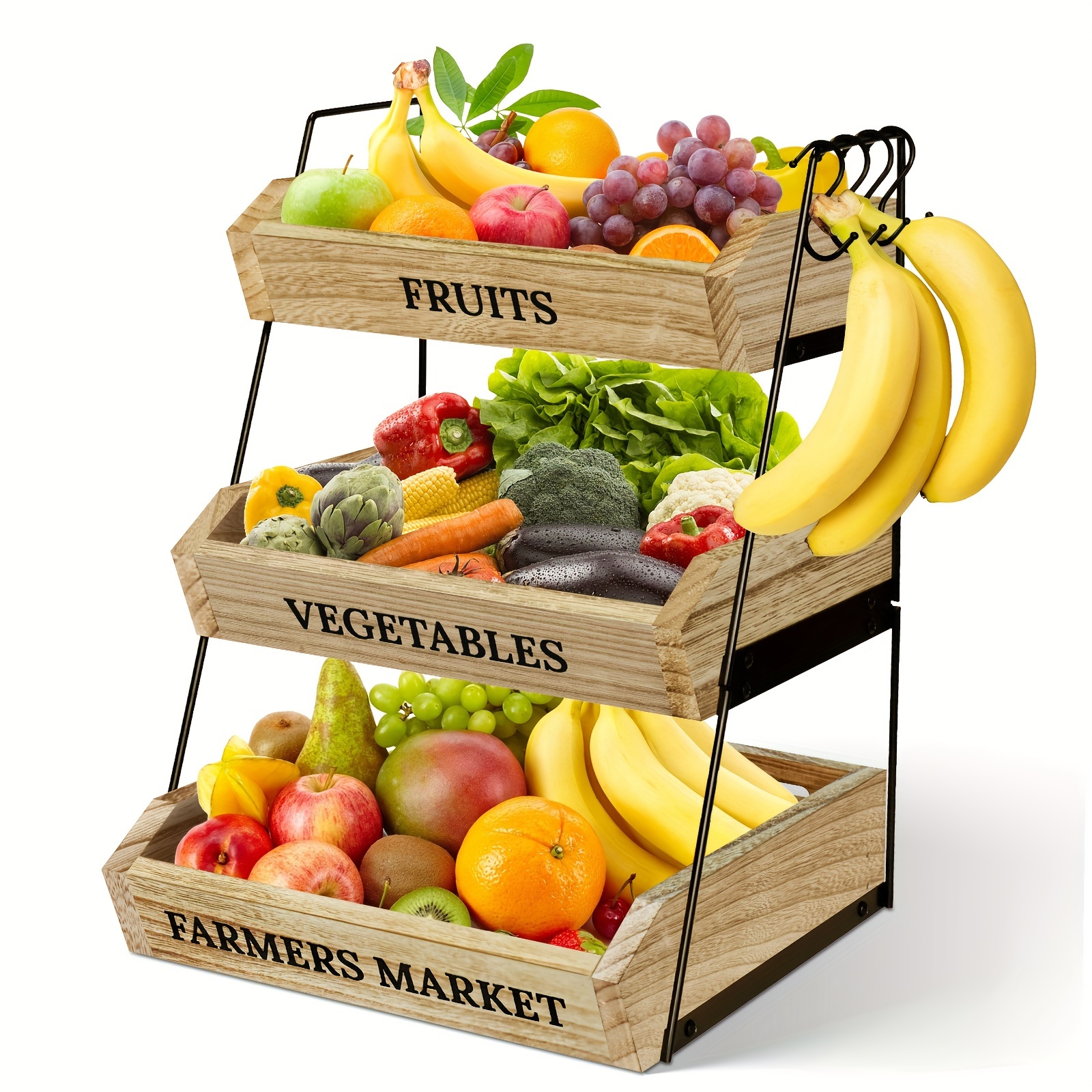 

For Countertop, 3 Bowl 3 , , Wooden For Vegetables , Organizer