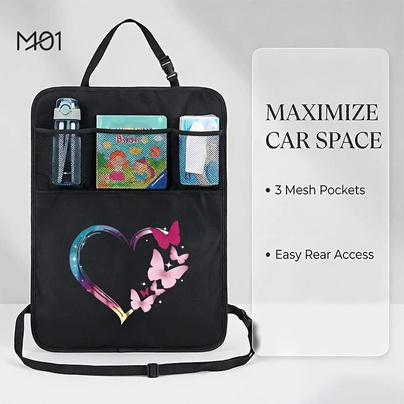 TEMU 1 pz. Organizer per sedile posteriore auto con stampa a cuore e , 3 tasche a rete, regolabile, anti-calcio, facile posteriore, per viaggi, per