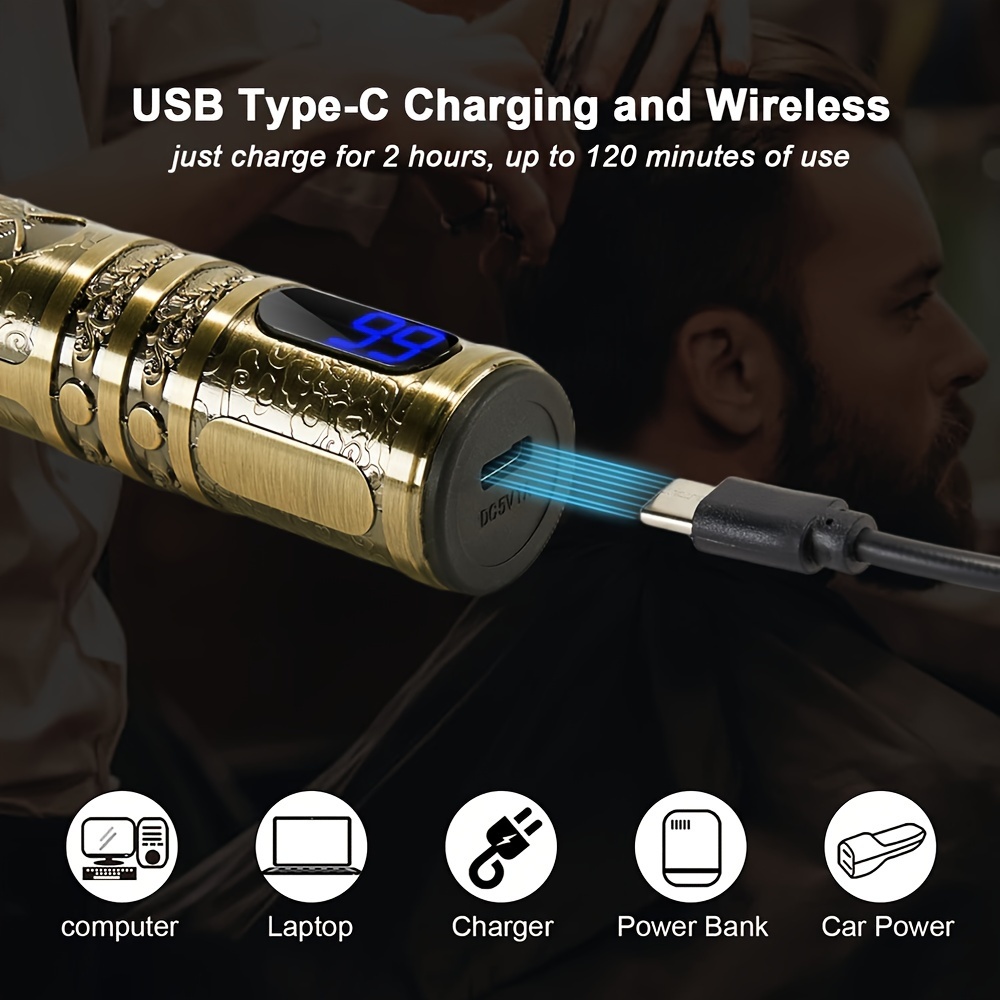 USB Oplaadbare Haar- en Baardtrimmer voor Mannen, Precieze T-Mes Trimmer met LCD-Scherm, 6 Verwisselbare Kammen, Draagbare Elektrische Haarknipper & Scheerapparaat, Multifunctioneel Verzorgingsgereedschap voor Mannen, Perfect Cadeau voor Vader