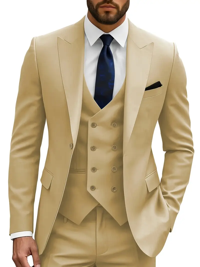 Mannen Een Knop Slim Fit Blazer Jas Broek Vest 3 Stuk Mannen Een Knop Slim Fit Blazer Jas Broek Vest 3 Stuk