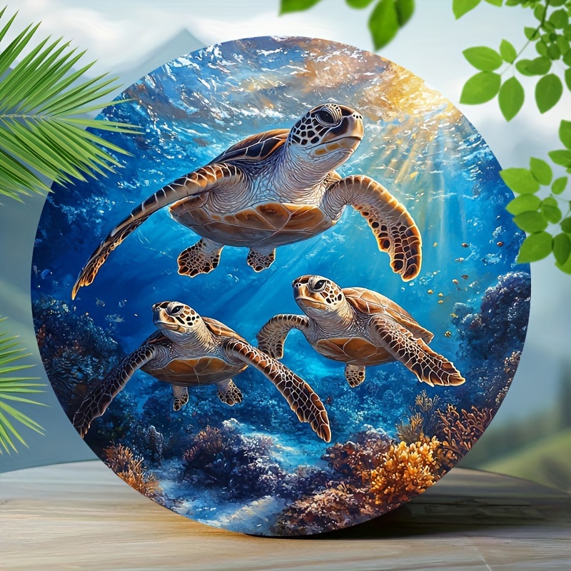 

Vintage Sea Turtles Aluminum Wall Sign - 8x8 Inch Round Metal Decor For Home, Bar, Yard, Room Decor