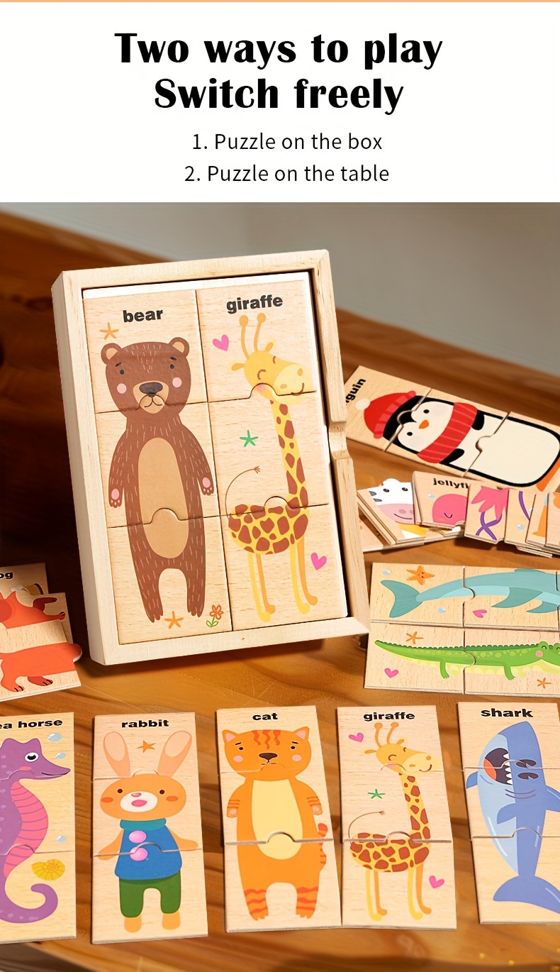 益智认识动物和形状木质新动物拼图玩具， 颜色和形状的认知技能学习，色彩鲜艳的动物形状，是玩具礼物 商品详情 5