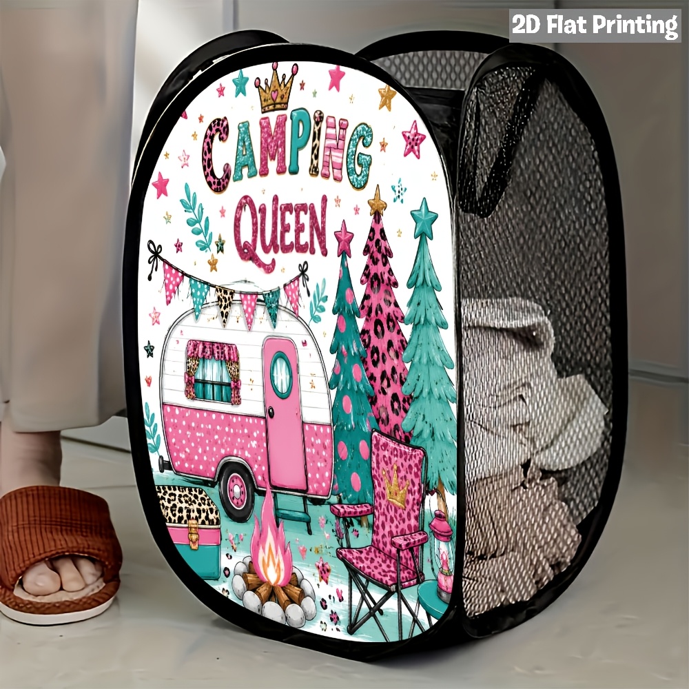 TEMU 2d Flat 1pc Mesh Pop-up Laundry Hamper - Portable Storage Gift For Camping Trips And
