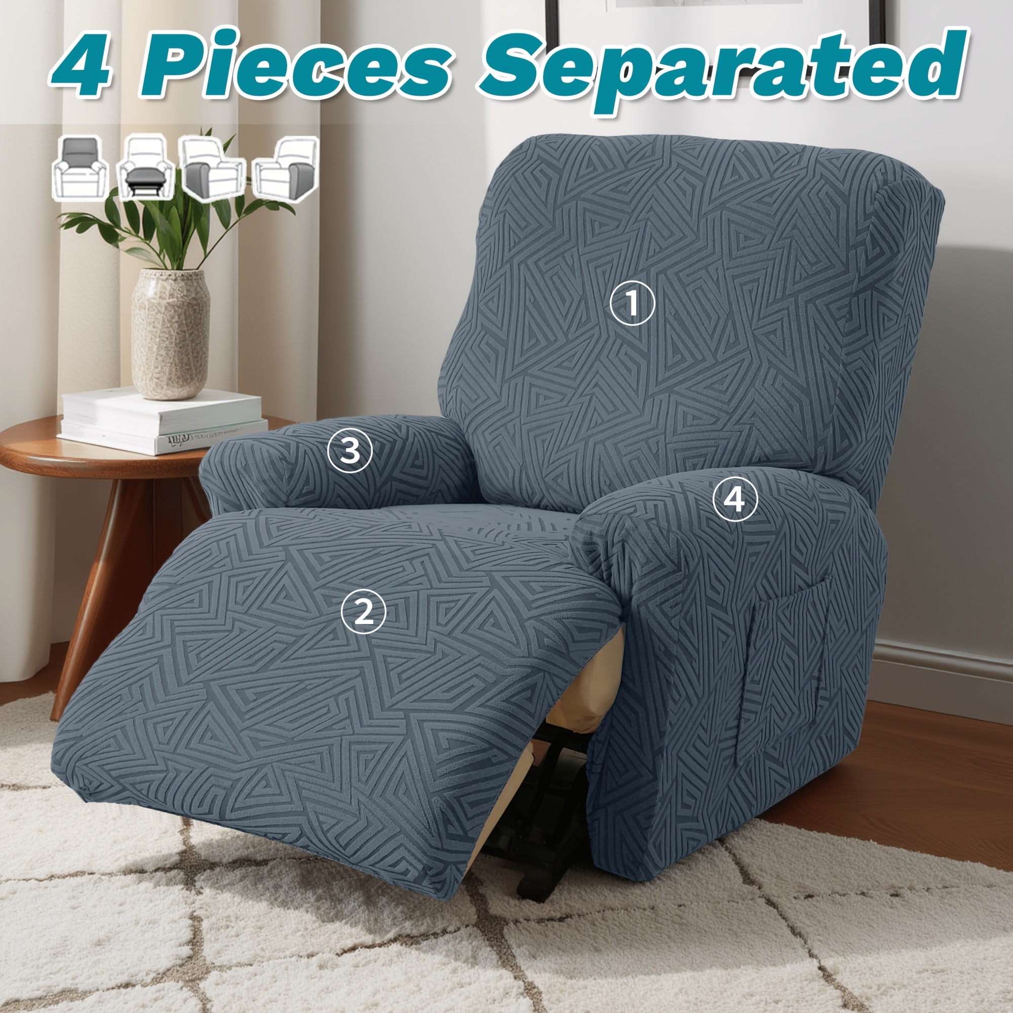 TEMU 4pcs Set New Geometric Triangle Jacquard Full-cover Lounge Chair Single Seat Sofa Protector Cover