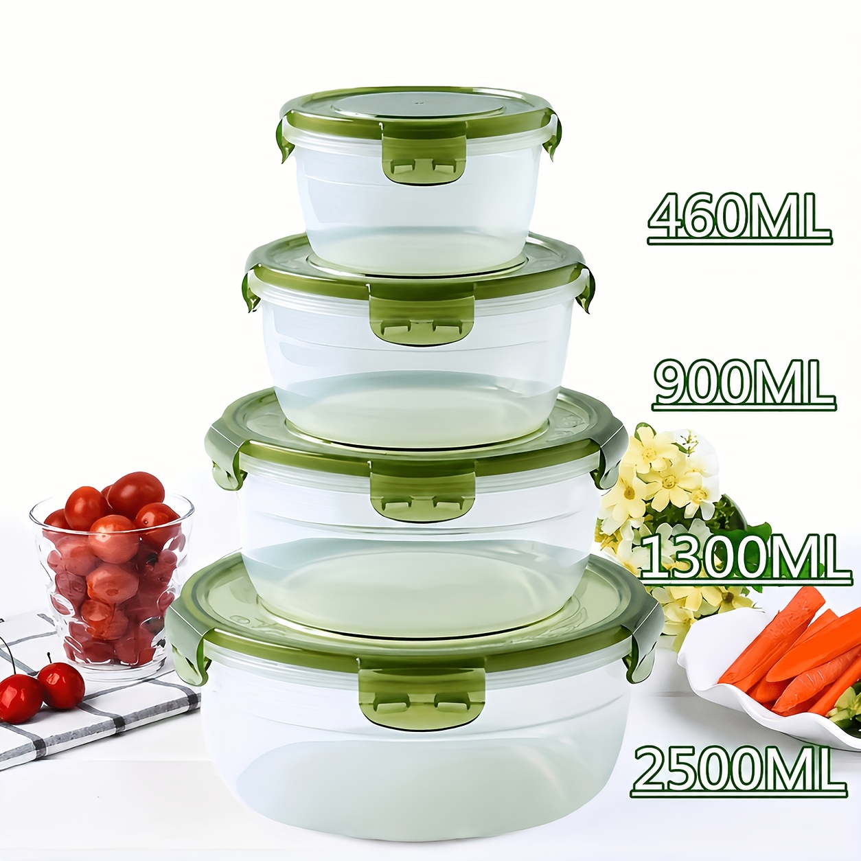 TEMU 4pcs Set Of Sealed Food Storage Containers, High-quality Pp Material, Picnic Lunch Box, Student Lunch Box, Large Capacity, Stackable,