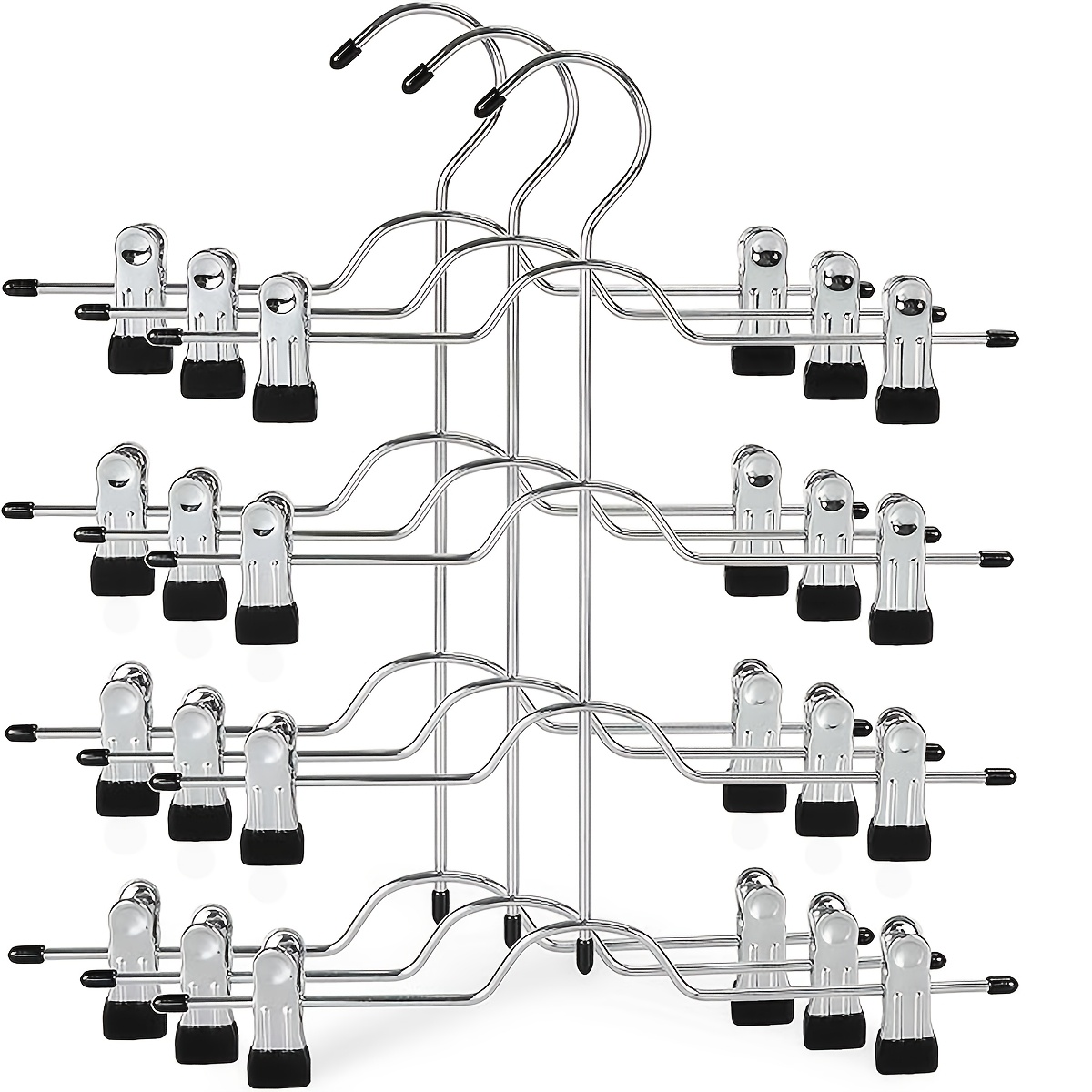 TEMU 3pcs Space-saving Pants Hangers With Adjustable Clips, Metal 4-layer Hangers That Save , Suitable For Casual Pants, Trousers, Shorts, Jeans,